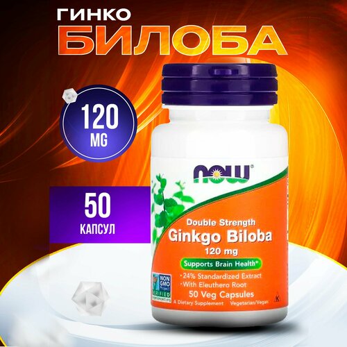 ���� Now Foods, Ginkgo Biloba, Double Strength, 120 mg, 50 Veg Capsules