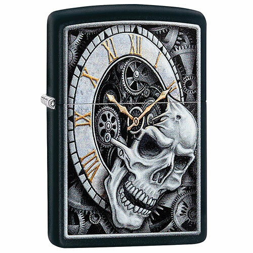   Skull Clock Design   Black Matte Zippo 29854 GS