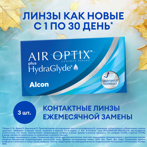     Alcon Air optix Plus HydraGlyde, 3 ., R 8,6, D -5  -     , -  