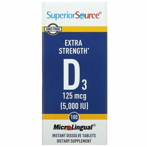 ���� Superior Source, Extra Strength D3, 125 mcg (5,000 IU), 100 MicroLingual Instant Dissolve Tablets