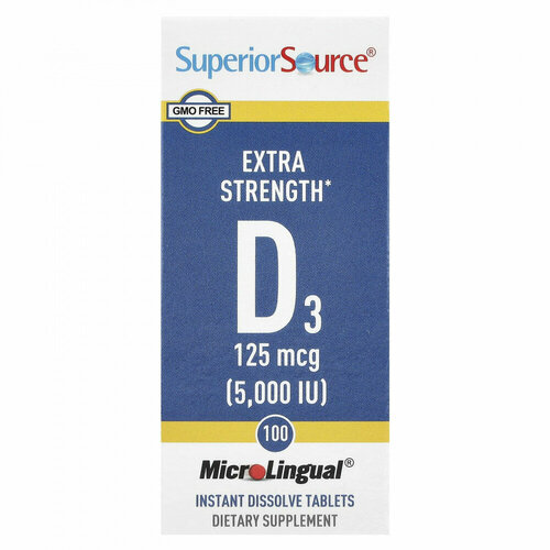 ���� Superior Source, Extra Strength D3, 125 mcg (5,000 IU), 100 MicroLingual Instant Dissolve Tablets