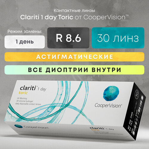    CooperVision Clariti 1 day toric., 30 ., R 8,6, D -5,5,CYL:-1,25,A:90, ADD: +1.00 D, , 1 .