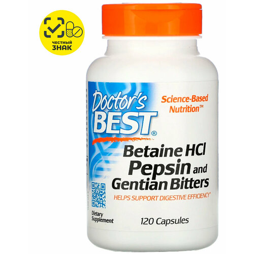 ���� Doctor's Best, Betaine HCL Pepsin and Gentian Bitters, �������� �� ������ ������������, ������� � ���������, 650 ��, 120 ������
