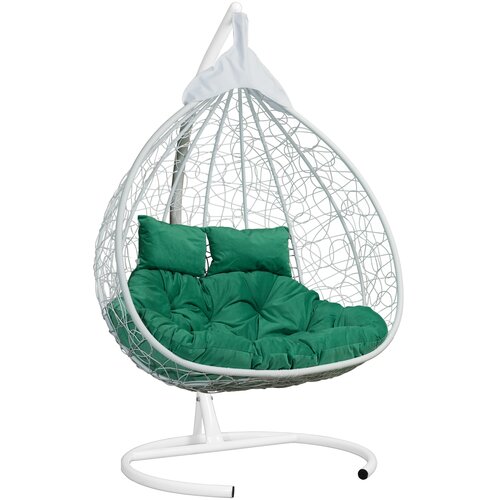купить онлайн Подвесное двухместное кресло-кокон FISHT белый (зеленая подушка, полиэстер) магазин - доставка и заказ по Москве, Санкт-Петербургу, СНГ и России