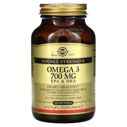   Solgar, Omega-3, EPA & DHA, Double Strength, 700 mg, 60 Softgels  -     , -  