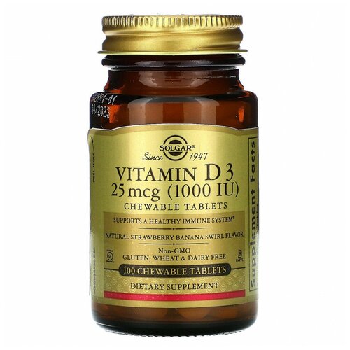 ���� Solgar, ������� D3, ����������� ���������-��������� ����, 25 ��� (1000 ��), 100 ����������� ��������