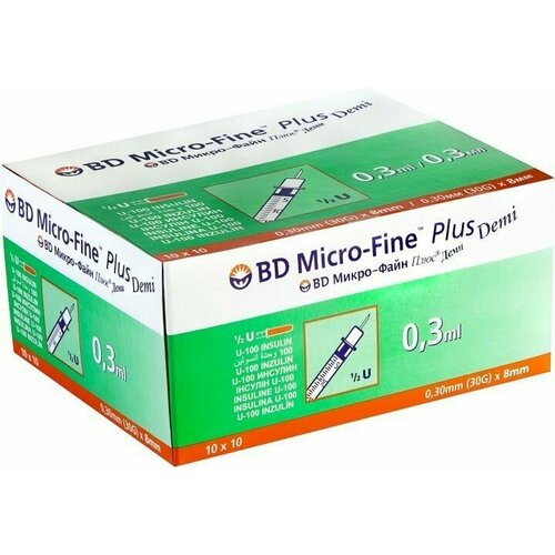     0.3     U100 BD Micro-Fine Plus DEMI 30G 0,3 x 8 , Becton Dickinson 50   -     , -  